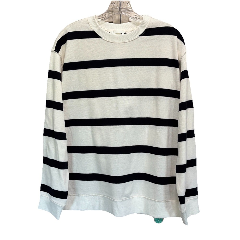 H&M Striped Oversized Knit Sweater Size M Long Sleeve Black/White Crew EUC